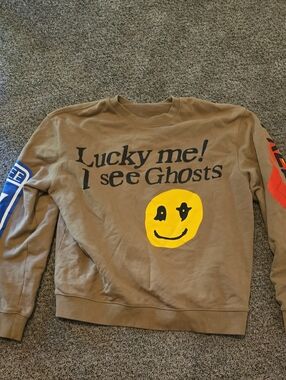 Brown Crewneck Sweater with Yellow Smiley Graphic